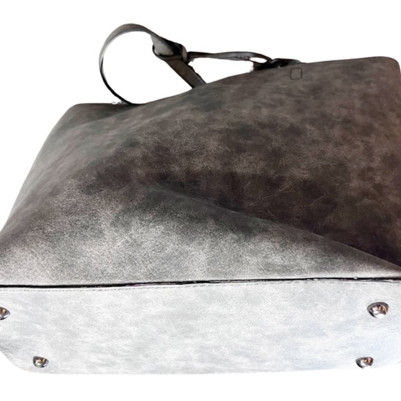 Grey Charming Charlie Large Double Handle Tote Bag Silver Beaded Detail Purse - Picture 10 of 16